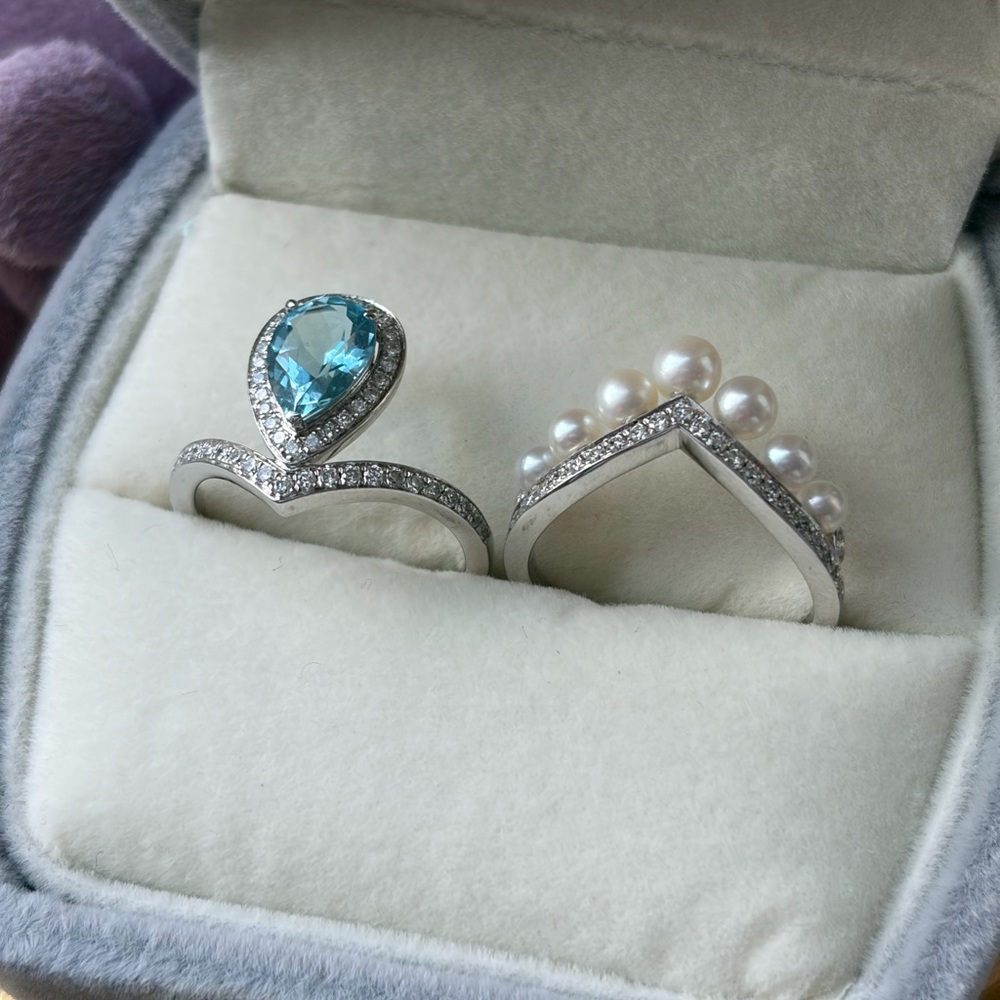 18K White Gold Aquamarine & Lab Grown Diamond Ring - Custom Made - Picture 3 of 10